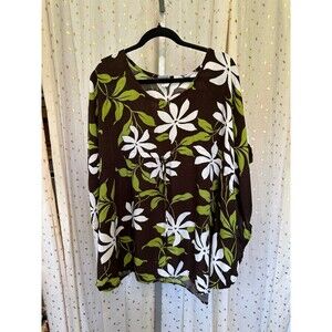 Hula Bay Hawaiian Tropical Tiare Flowers Batwing Kaftan Swim Cover Up Top S/M